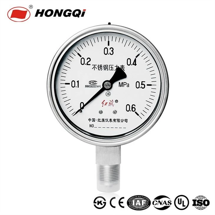 Hongqi 100mm (4 ") ความปลอดภัยเปลวไฟ / ไม่ใช่ของเหลวบรรจุเครื่องวัดความดัน, เมาท์ด้านล่าง, การเชื่อมต่อด้าย, M20 * 1.5 / OEM